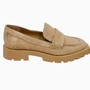 Dolce Vita Beige Tan Suede Lug Sole Loafers Women Sz 6 Elias Chunky Platform EUC